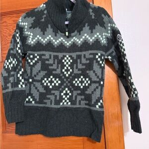 Kari Traa Green Patterned Half-Zip Sweater